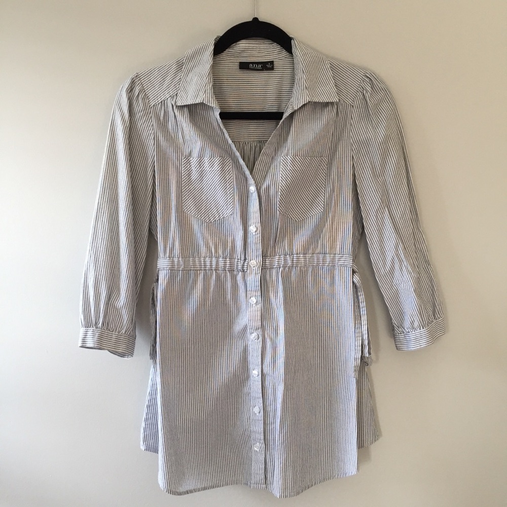 a.n.a. Striped Button Down Shirt  Size 6 Gray